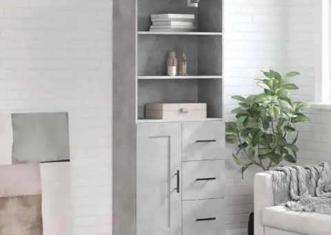 Dulap înalt, gri beton, 69,5x34x180, lemn compozit - 1/5