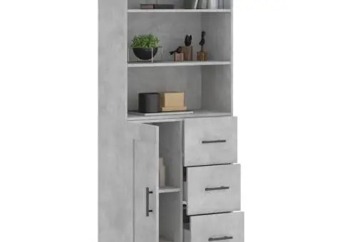 Dulap înalt, gri beton, 69,5x34x180, lemn compozit - 3/5