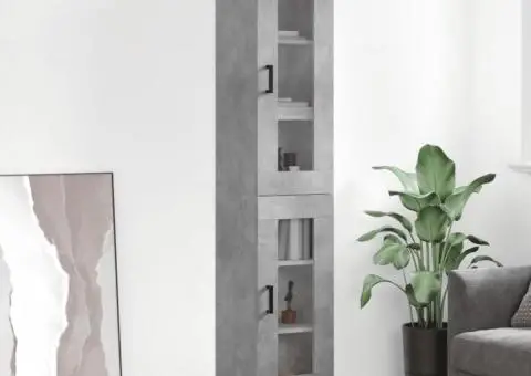 Dulap înalt, gri beton, 34,5x34x180 cm, lemn prelucrat - 1/5