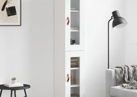 Dulap înalt, alb, 34,5x34x180 cm, lemn prelucrat - 1/5