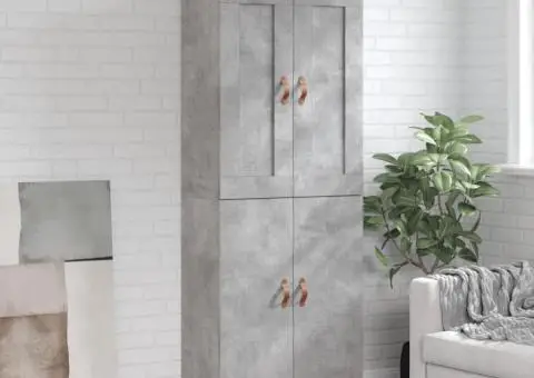 Dulap înalt, gri beton, 69,5x34x180, lemn compozit - 1/5