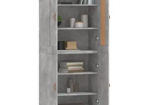 Dulap înalt, gri beton, 69,5x34x180, lemn compozit - 3/5