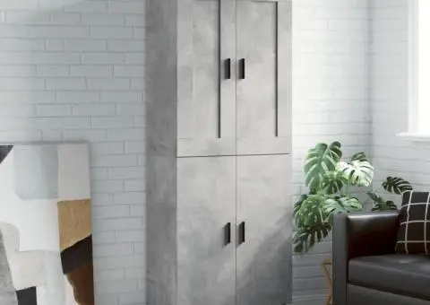 Dulap înalt, gri beton, 69,5x34x180, lemn compozit - 1/5