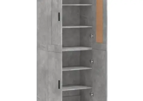 Dulap înalt, gri beton, 69,5x34x180, lemn compozit - 4/5