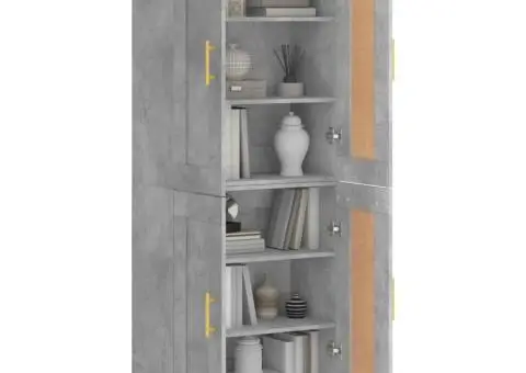 Dulap înalt, gri beton, 69,5x34x180, lemn compozit - 3/5