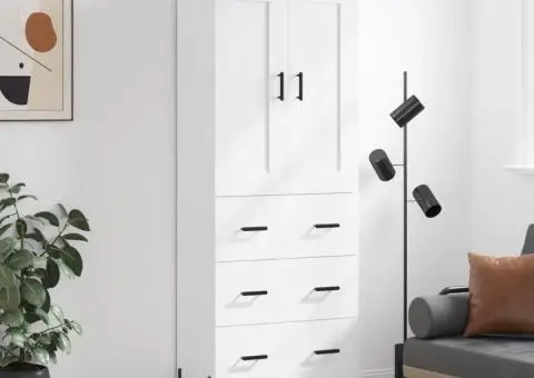 Dulap înalt, alb, 69,5x34x180 cm, lemn compozit - 1/5