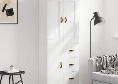 Dulap înalt, alb extralucios, 69,5x34x180 cm, lemn compozit - 1/5