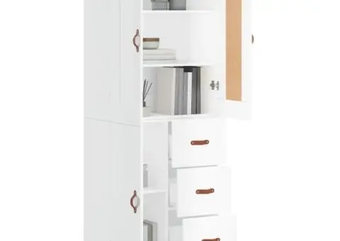 Dulap înalt, alb extralucios, 69,5x34x180 cm, lemn compozit - 3/5