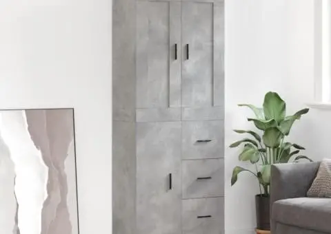 Dulap înalt, gri beton, 69,5x34x180, lemn compozit - 1/5