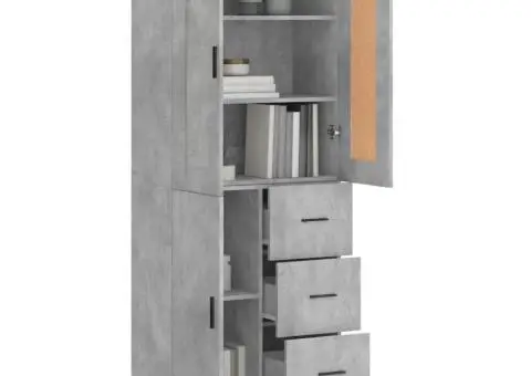 Dulap înalt, gri beton, 69,5x34x180, lemn compozit - 3/5