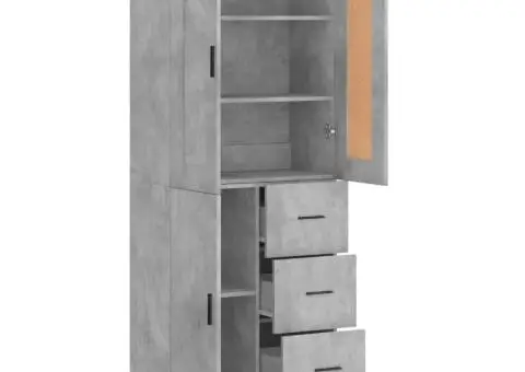 Dulap înalt, gri beton, 69,5x34x180, lemn compozit - 4/5