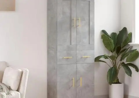 Dulap înalt, gri beton, 69,5x34x180, lemn compozit - 1/5