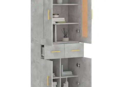 Dulap înalt, gri beton, 69,5x34x180, lemn compozit - 3/5