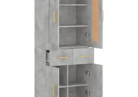 Dulap înalt, gri beton, 69,5x34x180, lemn compozit - 4/5