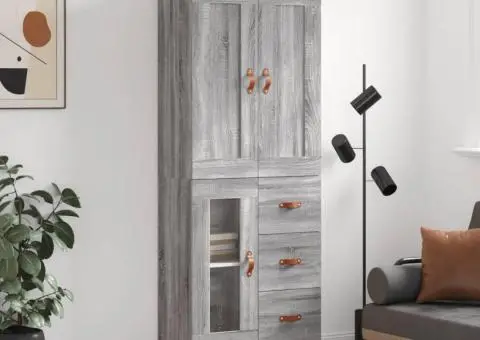 Dulap înalt, gri sonoma, 69,5x34x180 cm, lemn compozit - 1/5