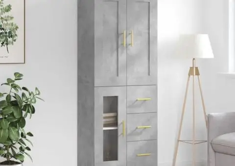 Dulap înalt, gri beton, 69,5x34x180, lemn compozit - 1/5