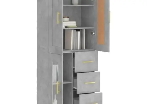 Dulap înalt, gri beton, 69,5x34x180, lemn compozit - 3/5