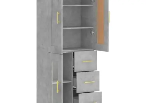 Dulap înalt, gri beton, 69,5x34x180, lemn compozit - 4/5