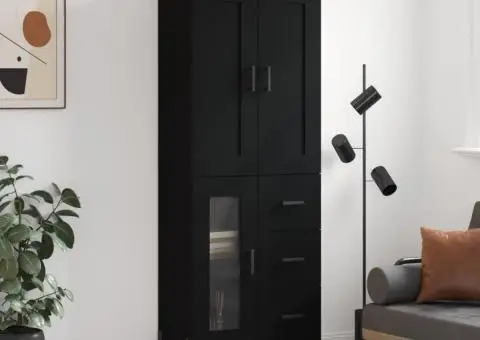 Dulap înalt, negru, 69,5x34x180 cm, lemn compozit - 1/5