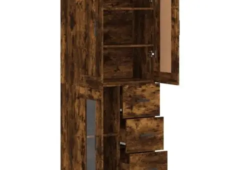 Dulap înalt, stejar fumuriu, 69,5x34x180, lemn compozit - 4/5