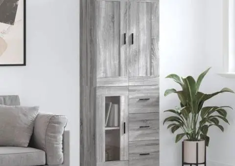 Dulap înalt, gri sonoma, 69,5x34x180 cm, lemn compozit - 1/5