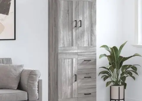 Dulap înalt, gri sonoma, 69,5x34x180 cm, lemn compozit - 1/5