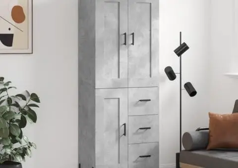 Dulap înalt, gri beton, 69,5x34x180, lemn compozit - 1/5