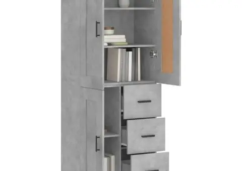 Dulap înalt, gri beton, 69,5x34x180, lemn compozit - 3/5