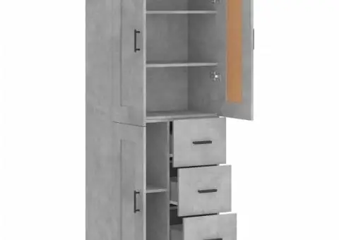 Dulap înalt, gri beton, 69,5x34x180, lemn compozit - 4/5