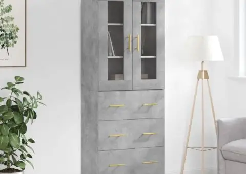 Dulap înalt, gri beton, 69,5x34x180, lemn compozit - 1/5