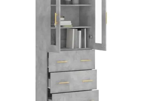 Dulap înalt, gri beton, 69,5x34x180, lemn compozit - 3/5