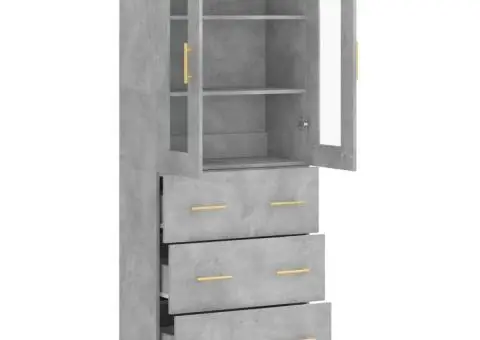 Dulap înalt, gri beton, 69,5x34x180, lemn compozit - 4/5