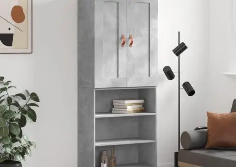 Dulap înalt, gri beton, 69,5x34x180, lemn compozit - 1/5