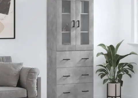 Dulap înalt, gri beton, 69,5x34x180, lemn compozit - 1/5