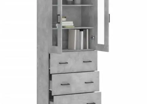 Dulap înalt, gri beton, 69,5x34x180, lemn compozit - 3/5