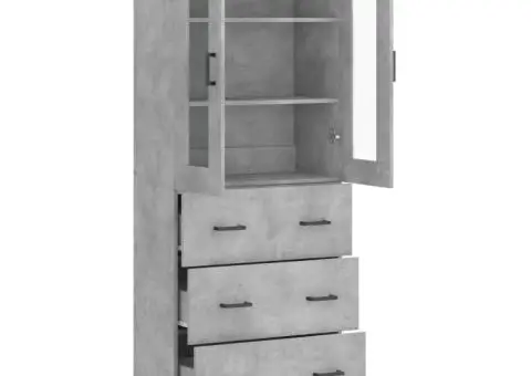 Dulap înalt, gri beton, 69,5x34x180, lemn compozit - 4/5