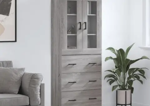 Dulap înalt, gri sonoma, 69,5x34x180 cm, lemn compozit - 1/5