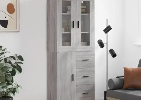 Dulap înalt, gri sonoma, 69,5x34x180 cm, lemn compozit - 1/5