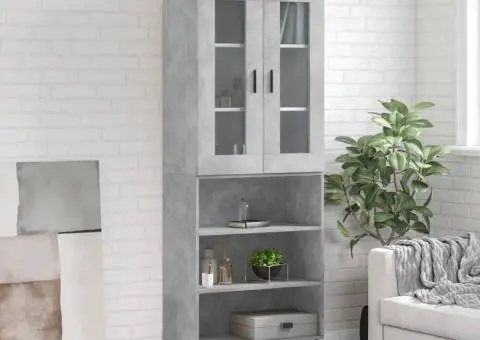 Dulap înalt, gri beton, 69,5x34x180, lemn compozit - 1/5