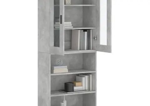 Dulap înalt, gri beton, 69,5x34x180, lemn compozit - 3/5