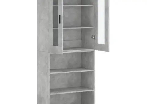 Dulap înalt, gri beton, 69,5x34x180, lemn compozit - 4/5