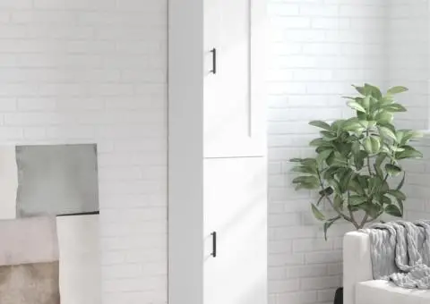 Dulap înalt, alb, 34,5x34x180 cm, lemn prelucrat - 1/5