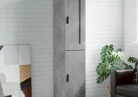 Dulap înalt, gri beton, 34,5x34x180 cm, lemn prelucrat - 1/5