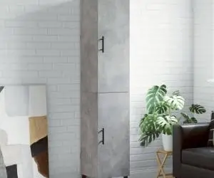 vidaXL Dulap înalt, gri beton, 34,5x34x180 cm, lemn prelucrat