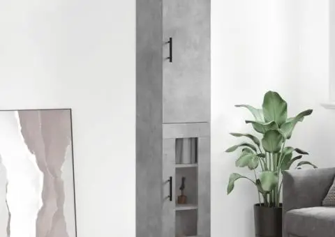 Dulap înalt, gri beton, 34,5x34x180 cm, lemn prelucrat - 1/5