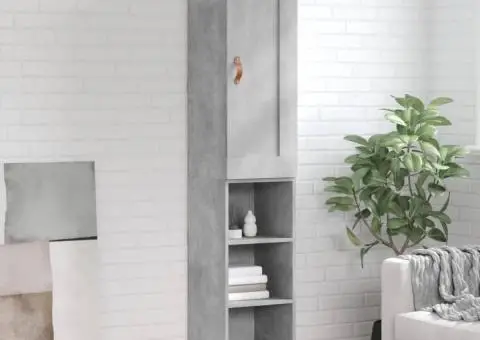 Dulap înalt, gri beton, 34,5x34x180 cm, lemn prelucrat - 1/5