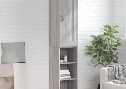 Dulap înalt, gri sonoma, 34,5x34x180 cm, lemn prelucrat - 1/5