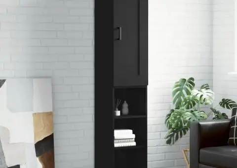 Dulap înalt, negru, 34,5x34x180 cm, lemn prelucrat - 1/5