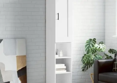 Dulap înalt, alb, 34,5x34x180 cm, lemn prelucrat - 1/5