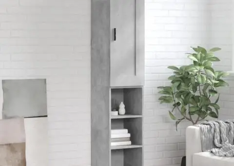 Dulap înalt, gri beton, 34,5x34x180 cm, lemn prelucrat - 1/5